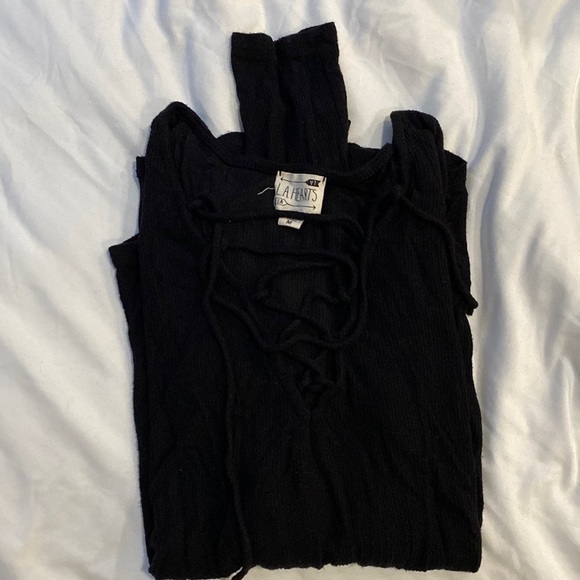 LA Hearts black lace up long sleeve ribbed tee, Size M - Picture 2 of 3